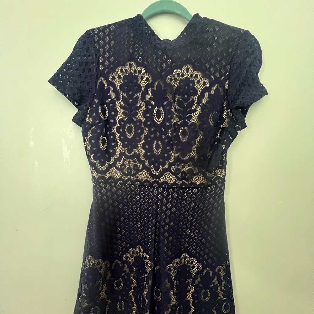 Love Fire Blue Fit and Flare Cocktail Dress with Flutter Sleeves